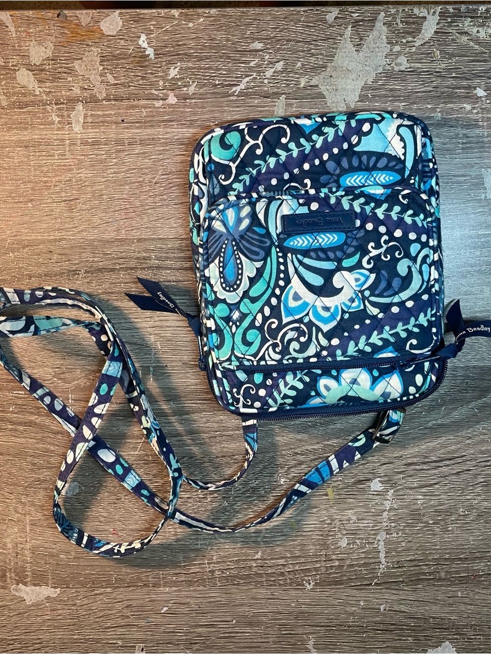 Vera Bradley Navy and Teal Floral Paisley Crossbody Bag